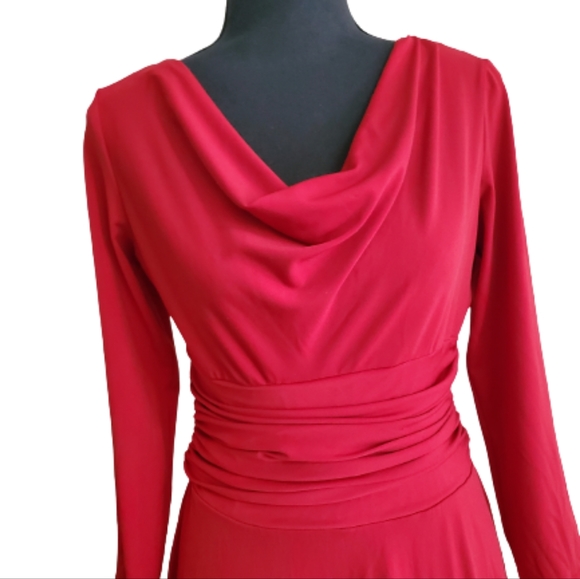 MAGGY LONDON RED DRAPE COWL NECK JERSEY DRESS ( SIZE 10) - Picture 2 of 5